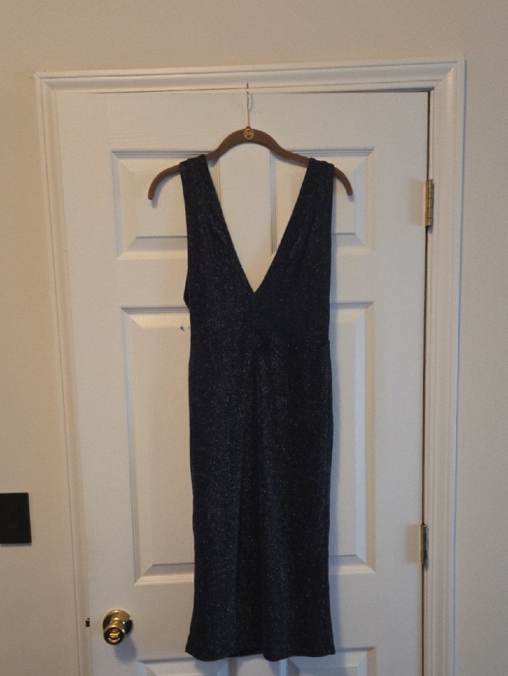 Lumiere Navy Sparkle V-Neck Midi Dress